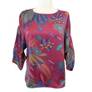 vtg 80s PIERRE CARDIN Floral print silky blouse dolman sleeve fits M L